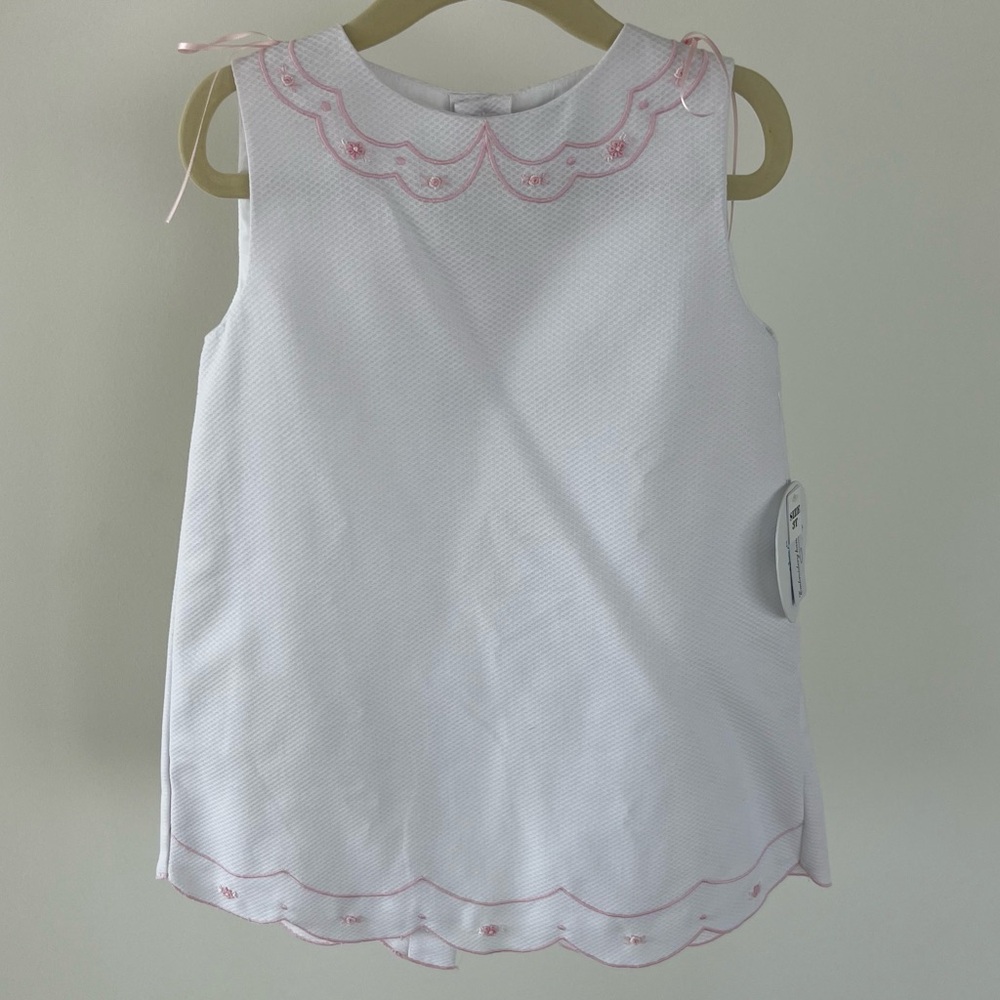 White Occasion Dress with pink stitching detail (3T)